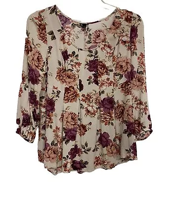 Torrid Size 1(1X) Floral Long Sleeves Scoop Neck Fit And Flare Crinkle Gauze Top • $10.50
