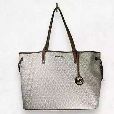 Michael Kors Vanilla Brown Jetset Big Tote MK Signature Printed Drawstrings  • $75