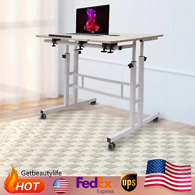 Adjustable Rolling Laptop Desk Office Computer Table Mobile Stand Up Workstation • $66.51