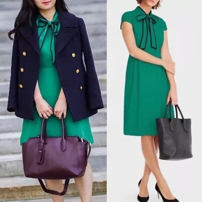 J Crew Crepe Tie Neck Green Midi Dress • $100