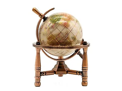 Unique Art 6-Inch Tall Mini Pearl Swirl Gemstone World Globe With Copper Tripod  • $55