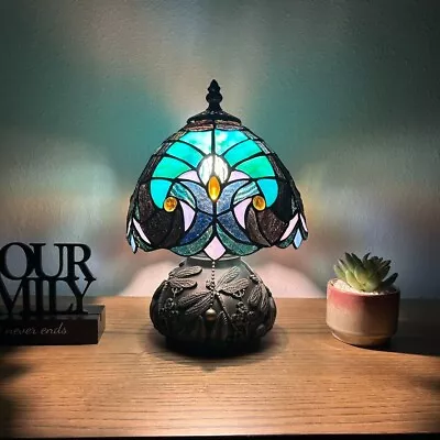 Tiffany Style Mini Table Lamp Green Brown Stained Glass Led Bulb Included H12“ • $113.99