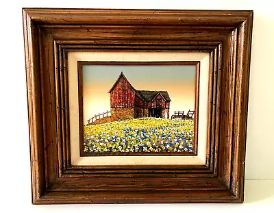 H. Hargrove Oil Painting  RED MAN TOBACCO BARN  Farm Stable Flowers 17  X 19  • $249.99