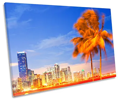 £24.99 • Buy Miami Florida City Skyline Palm Tree SINGLE CANVAS WALL ART Picture Print