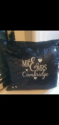 Family Name Personalised Glitter Mr & Mrs Black Velvet Cushion  Cover Wedding  • £9.99