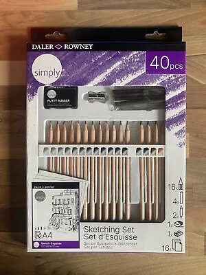 £9.95 • Buy Daler Rowney Simply 40 Piece Sketching Set Pencil Charcoal Drawing Putty Blender