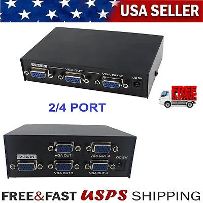 2/4 Port 200MHz VGA Video Splitter PC Screen Duplicate High Resolution Adapter • $13.99