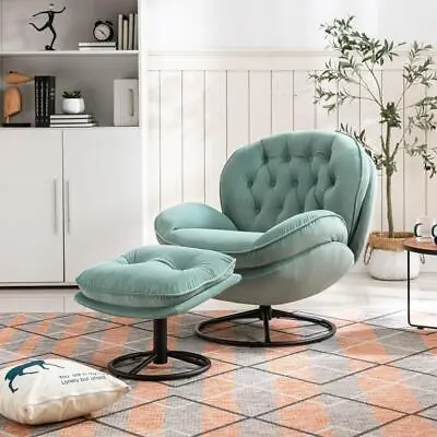 Slight Modern Medieval Accent Chair TV Chair With Ottoman TEAL • $351.50