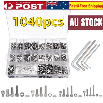 1040PC Stainless Steel Screws Bolts And Nuts Assortment M3 M4 M5 M6 Hex Head Set • $23.99