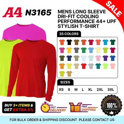 A4 N3165 Mens Long Sleeve Dri-Fit Cooling Performance 44+ UPF Stylish T-Shirt • $13.20