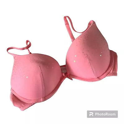 Xhilaration Plunge Push Up Bra Daring Pink With Sequins Size 34C • $10.97