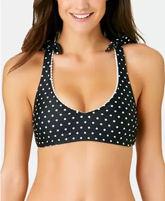 California Waves - Printed X-Back Bralette Bikini Top Black Dot Medium NWT • $15.99