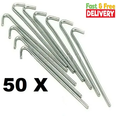 10-100 Galvanised Steel Tent Pegs Metal Camping Ground Sheet Anchor Garden Hooks • £0.99