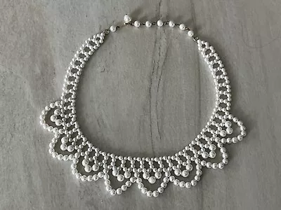 Vintage Faux Pearl Beaded Scalloped Bib Collar Necklace • $11.89
