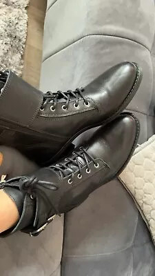 Ladies Leather Black Fat Face Boots Size 5 Military Lace Up New With Tags  • £50