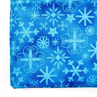 Snowflakes On Blue Cotton Quilting Fabric BTHY Metallic Half Yard Winter Snow • $4.93