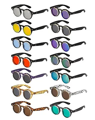 £7.99 • Buy Flip Up Circle Steampunk Glasses Goggles Sunglasses Emo Retro Vintage Cyber Punk