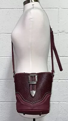 MONTANA WEST TRINITY RANCH Burgundy Leather Studded Western Crossbody Purse • $15.99