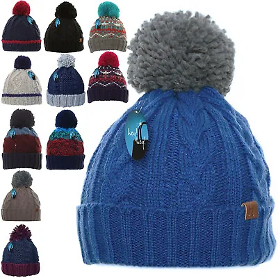 £12.99 • Buy Mens Winter Warm Woolly Bobble Knitted Ski Hat Chunky Thick Pom Beanie Fisherman