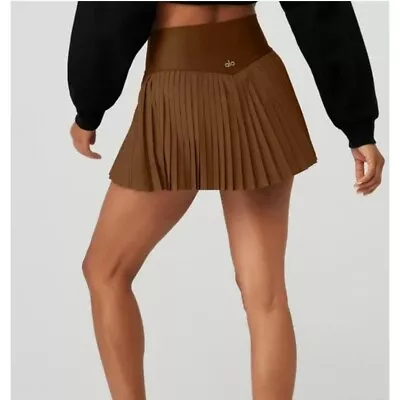 Alo Grand Slam Tennis Skirt Brown Athleisure Athletic Stretchy Pleated Pull On L • $49.99