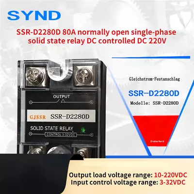 SSR-D2280D 80A Normally Open Single-phase Solid State Relay DC Controlled DC • $41.85