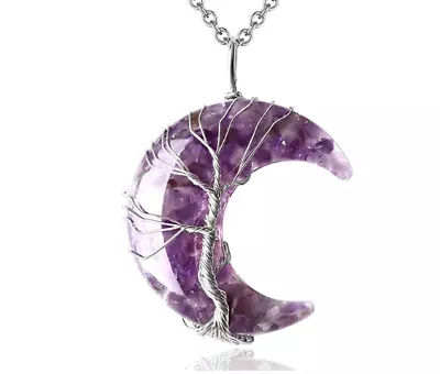 Purple Stoned Moon Necklace W/Sterling Silver 925 Chain Jewelry Fashion Gift New • $21.99