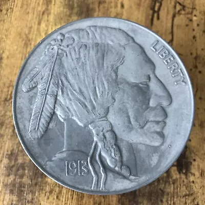 Vintage 1975 Buffalo Nickel Bank : Indian Head Coin 1913-D Metal Piggy Bank • $20.99