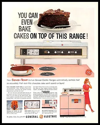 1960 General Electric Sensi-Temp Electric Ranges Vintage PRINT AD Pink Kitchen • $8.99