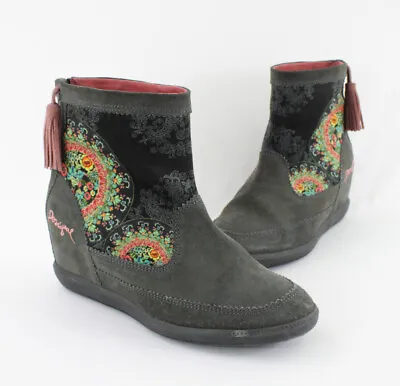 £37.34 • Buy Desigual Women's Gray Multicolor Print Suede Wedge Ankle Bootie Boot Size 39 9