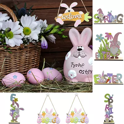 Easter Wooden Table Centerpiece Sign With Gnome Rabbit Decorations • £6.66