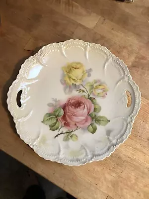 Antique Vintage Leuchtenburg Germany Cake Plate Roses Hand Painted Cabinet Plate • $18