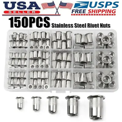 150Pcs Rivet Nuts Stainless Steel Threaded Insert Nut Nutsert Rivnuts Flat Head • $16.14