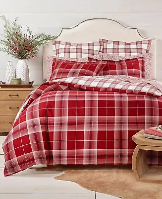 Martha Stewart For Macy's Dear Santa Plaid Reversible Flannel Duvet Cover Twin • $47.99