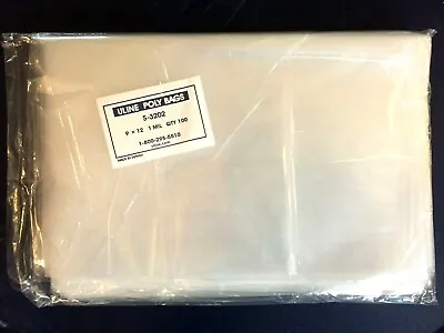 100 CLEAR 9 X 12 POLY BAGS PLASTIC LAY FLAT OPEN TOP PACKING ULINE BEST 1 MIL • $10.88