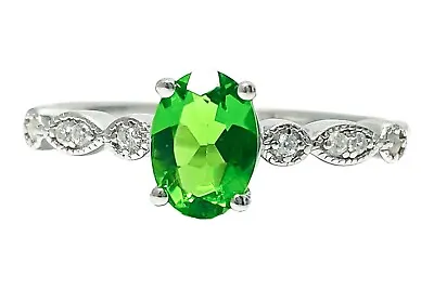 R7972S 5x7mm Oval Cut Mt St Helens Green Helenite Sterling Silver Modern Ring • $34