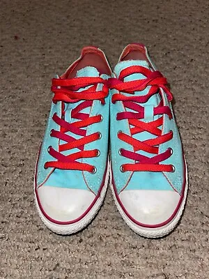 $9.50 • Buy Converse All Star Low Top Sneakers Shoes Aqua Turquoise Red Men 5 Women 7 Chucks