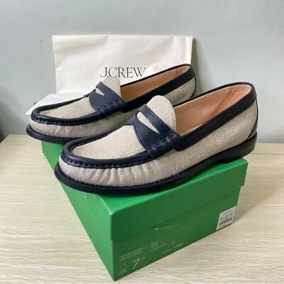 J. Crew Khaki Black Winona Penny Loafer In Italian Linen Women's Size 7.5 • $105