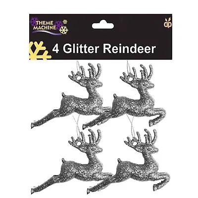 £2.99 • Buy Christmas Tree Decoration 4 Pack Glitter Reindeer's (DP) - Silver