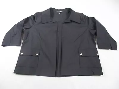 Ming Wang Jacket Womens XL Solid Black Open Front Pockets Cotton Blend Stretch • $34.99