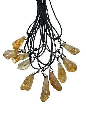 Citrine Pendant Necklace Real Gemstone Positivity Happy Crystal Cord Jewellery  • £3.99