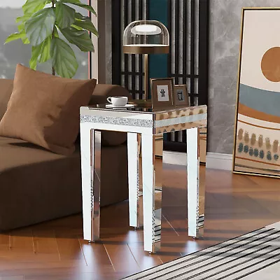 Modern Glass Mirrored Side Table End Table Adjustable Height Legs Easy Assembly • $148.99