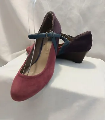 M&S Footglove NWOT Women's Purple Suede Wedge Heel Pumps Size 5.5 Wider Fit • £14.95