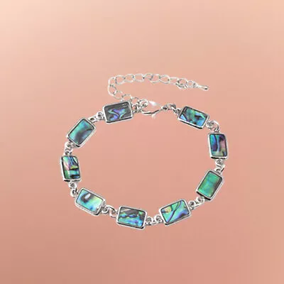  Natural Abalone Shell Beaded Bracelet Rectangular Geometric Bracelet Adjustable • £7.13