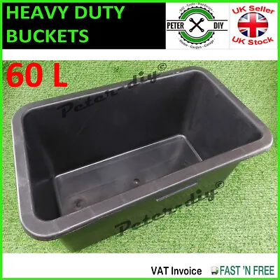 60L PLASTIC BUCKETS Heavy Duty BULILDERS BUCKET Mortar Plasterers Mixing Strong • £13.97