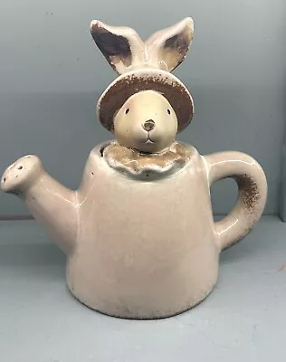 Pottery Watering Can Vintage Bunny Rabbit Speckle Glaze Rustic Brown 8” No Chips • $25