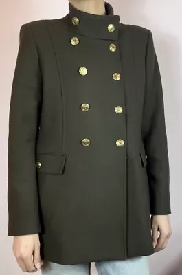 ZARA MANTECO Wool Coat Women’s Large Peacoat Blazer Double Buttons Olive Green • $55