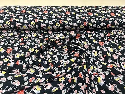 Jersey Fabric Cotton Viscose Material 150cm Wide  Dress Floral Print Black • £9.99