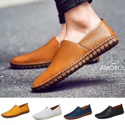 Mens Loafers Leather New Moccasins Slip On Casual Shoes Work Driving Designer • $46.99