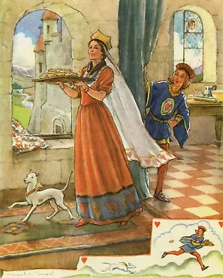 Queen Of Hearts Illustrated Nursery Rhyme 1940s Margaret Tarrant Print • $26