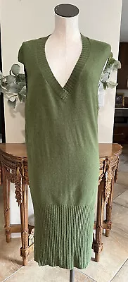 Anthropologie Moth Women Medium Green V-neck Sleeveless Sweater Dress DD • $21.99